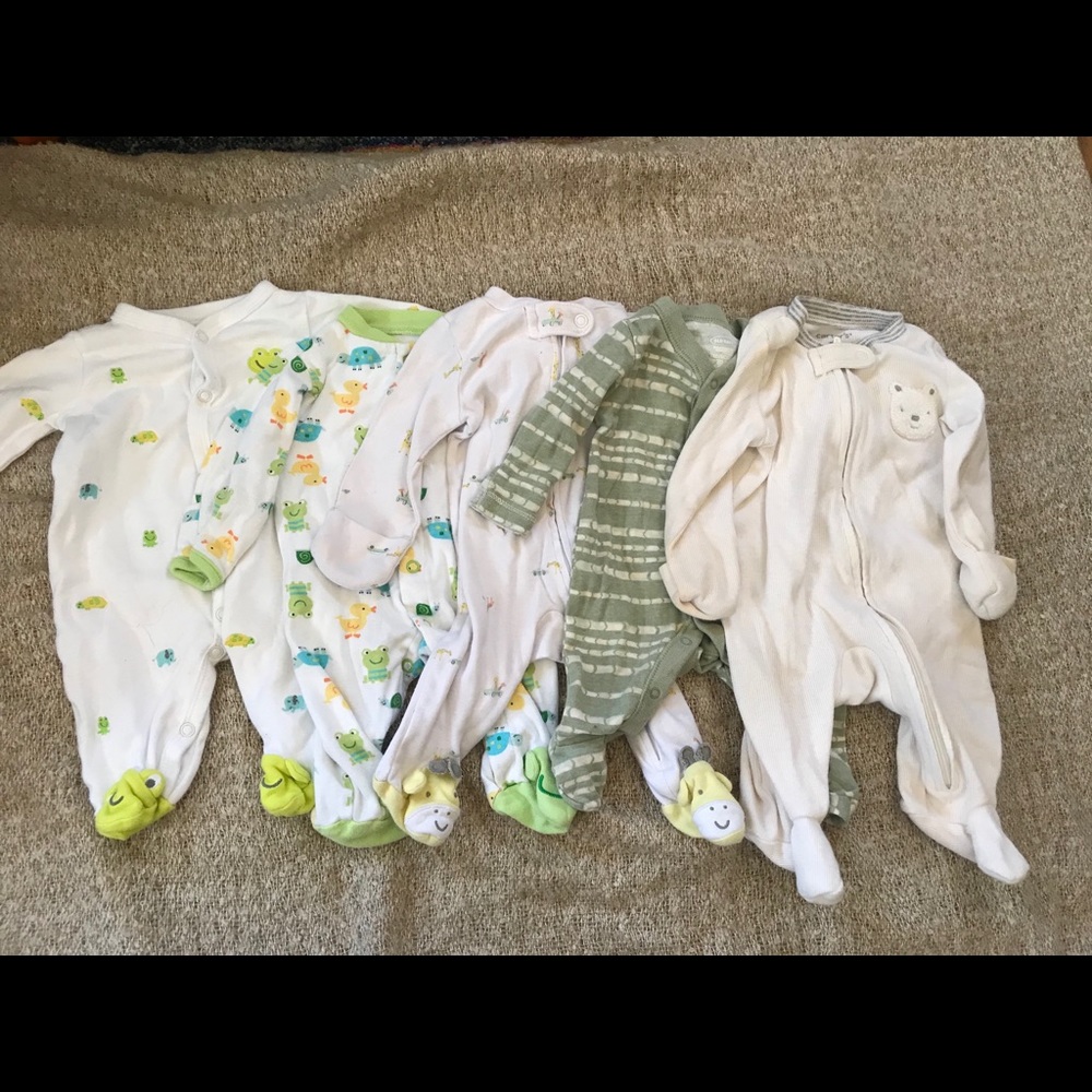Lot of Five Newborn Footie PJs